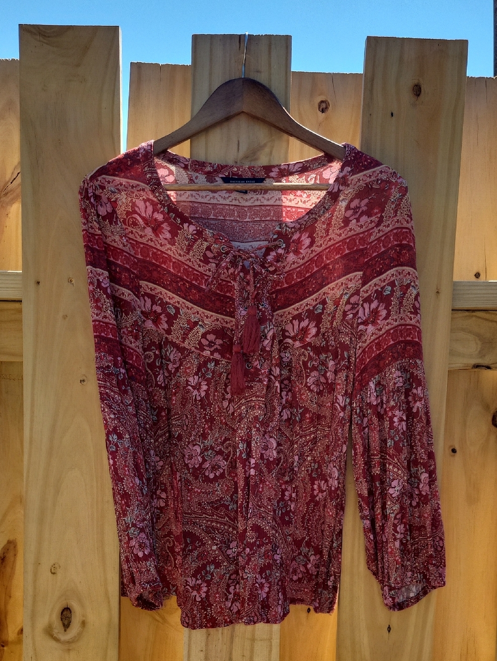 American Eagle Red Paisley Print Blouse